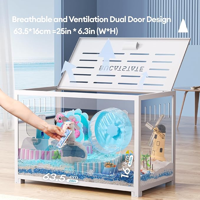 BUCATSTATE Hamster Cage Metal 2.0 - Small Animal Habitats Large Stackable with Top Access Easy Assemble 31.4L*17.6W*20H Inches Dwarf Syrian Hamster House for Guinea Pig, Gerbil (552sq inch White)