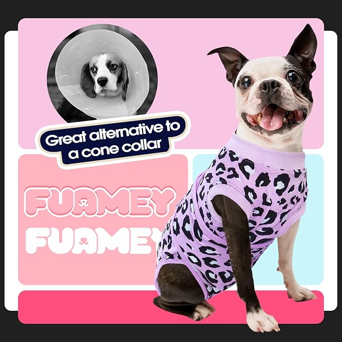 FUAMEY Recovery Suit for Dogs After Surgery,Soft Breathable Dog Bodysuit E-Collar & Cone Alternative Surgical Suit,Male Female Dog Neuter Spay Suits Anti Licking Wounds Onesie Purple Leopard S