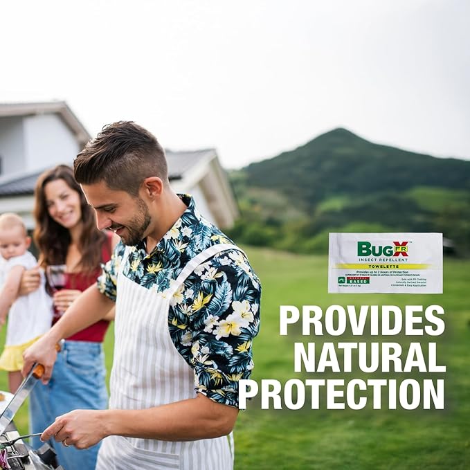 CoreTex Bug X FR DEET-Free Insect Repellent Wipes - Pack of 25 Single-Use, Naturally Derived Geranium Oil Bug Wipes - Protects Against Flies, Fleas & Mosquitoes - Travel Mosquito Repellent Towelettes