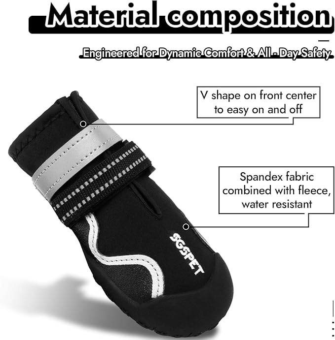 Dog Shoes, Waterproof Dog Boots & Paw Protectors with Anti-Slip Sole, 4pcs/Set Pet Dog Booties, Reflective Dog Shoes for Small Medium Large, Winter Snowy Summer Hot Pavement (Black, 8# (2XL))