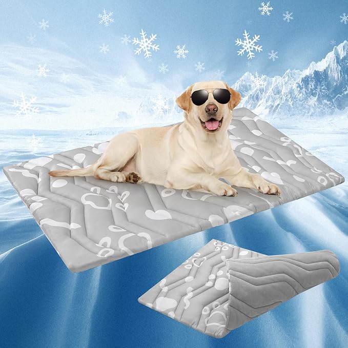 BEAUTYZOO Upgrade Dog Cooling Mat Extra Large, Reversible Self-Cooling Mat for Dogs, Thicken Pet Ice Cool Pad Blanket for Summer Kennel Sofa Bed Floor Car Seat, Machine Washable&Foldable, 59"x40"