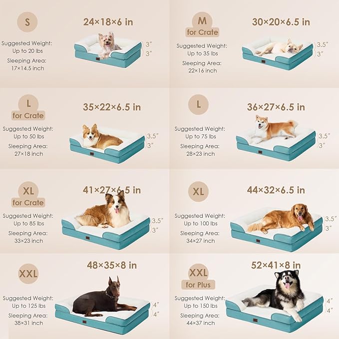 EHEYCIGA Orthopedic Dog Beds for Extra Large Dogs, Waterproof Memory Foam XXL Dog Bed with Sides, Non-Slip Bottom and Egg-Crate Foam Big Pet Couch Bed with Washable Removable Cover, Turquoise Blue