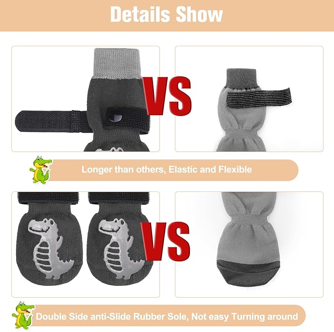 BEAUTYZOO Anti-Slip Dog Socks,Dog Shoes for Hot/Cold Pavement,Paw Protectors with Grips 3 Pairs for Puppy Small Medium Large Senior Old Dogs,Dog Socks to Prevent Licking and Hardwood Floor Protection