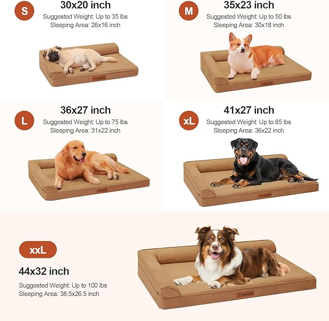 Chew Proof Dog Bed, 3" Memory Foam Dog Bed for Medium and Large Dogs, Removable and Washable Microsuede Cover, Waterproof Liner, Nonskid Bottom, 36x27 Inches L Khaki