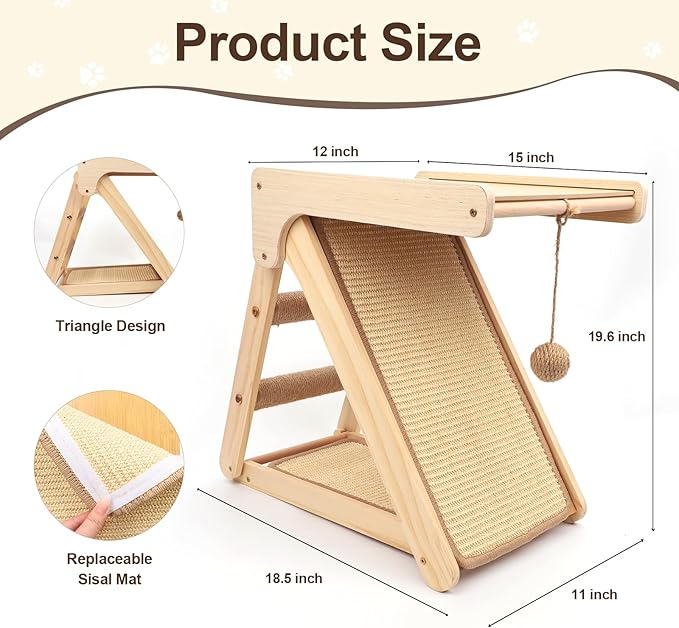 Cat Scratching Pads Sisal Pad Kitten Scratchers Ramp Kitty Scratcher Sisal Cat Scratcher Solid Wood Cats Scratching Board Platform Style (with Wooden Cat Teaser)
