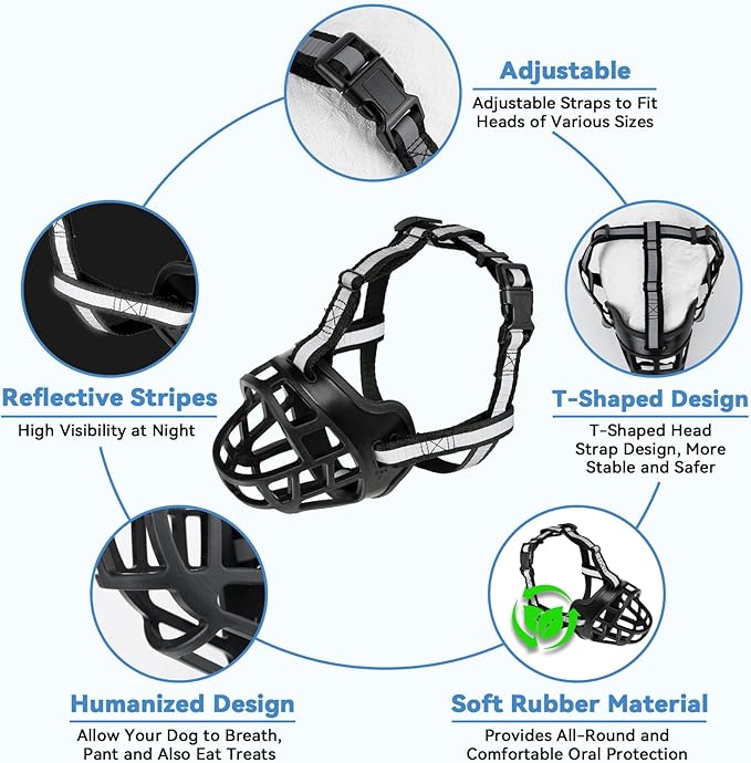 Dog Muzzle for Large Dogs, Breathable Basket Muzzles for Small, Medium and X-Large Aggressive Dog, Allows Panting Drinking, Suitable for Grooming Trimming Training (5, Blacks)