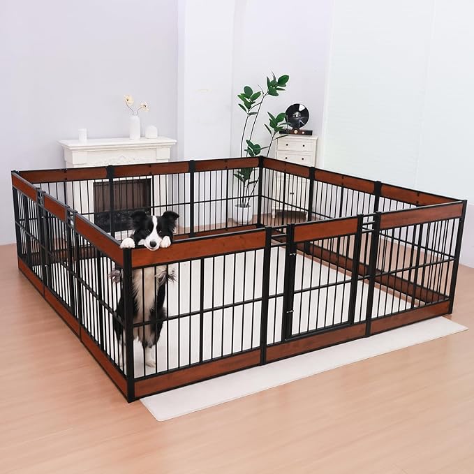 Dog Playpen, 35.4" Height Dog Pen Indoor, Heavy Duty, Safe and Sturdy, Furniture Style Puppy Pen (12 Panels (35.4" High), Mahogany)
