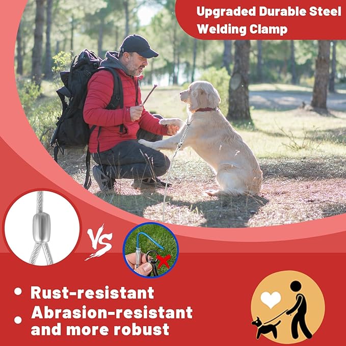 Dog Tie Out Cable 10/15/20/25/30FT Dog Run Cable Rosy Pink/Blue/Purple/Silver/Red/Green/YellowTie Out Cable for Large Dogs Heavy Duty for Outside Hold Large Dogs Up to 250LBS