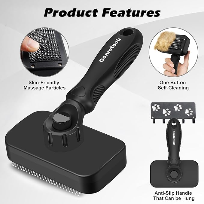 Comotech 3PCS Cat Grooming Supplies,Cat Brush & Nail Clipper/Trimmer & Flea Comb for Shedding Indoor Cats Dogs and Small Animals - Meet All Your Pet's Daily Grooming Needs - All in One Set (Black)