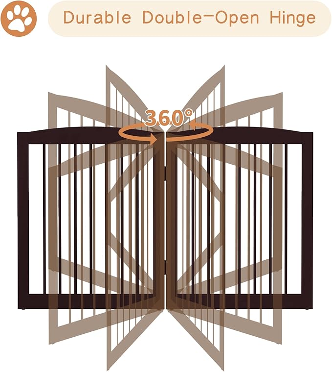 Freestanding Pet Gate for Dogs, Foldable Wooden Dog Gate for House, Indoor Dog Gate for Stair, Doorway, Gates for Dogs Indoor, 80 Inch Wide, 4 Panels 24",Brown