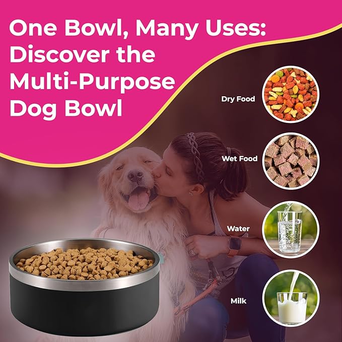 Dog Bowl - Vacuum Insulated Keeps Water Cool, Non-Slip Base, Easy Clean Interior, Durable Stainless Steel, Multiple Colors, Ideal for Travel, 32 Oz - Pet Bowl (White)