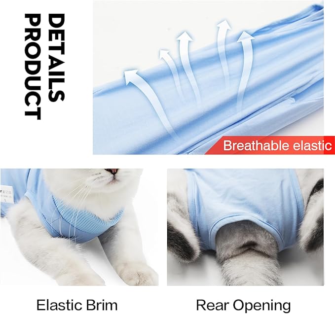 DOTON Cat Recovery Suit for Male and Female Surgical Post Surgery Soft Cone Onesie Shirt Clothes Neuter Licking Protective Diapers Outfit Cover Kitten Spay Collar(M, Blue)