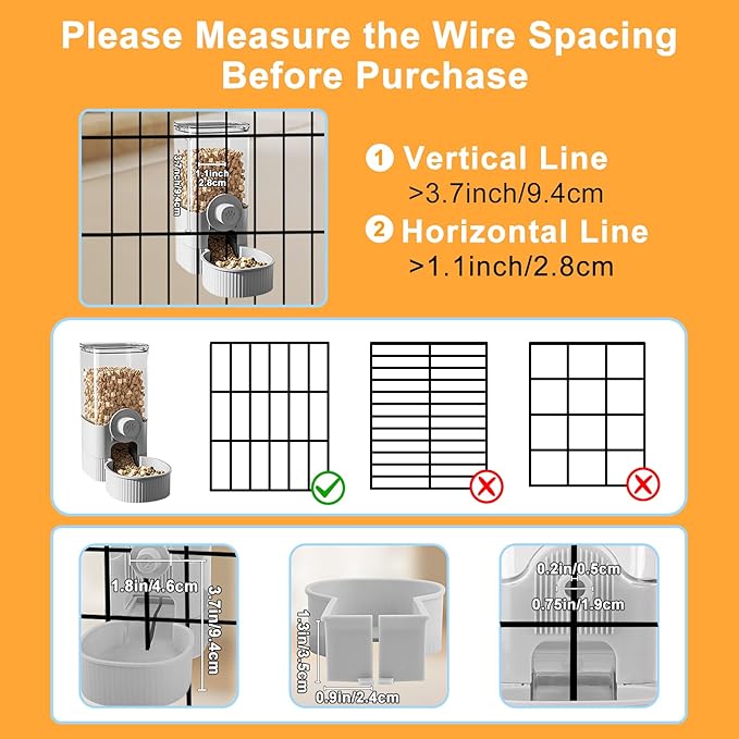 Auto Gravity Food Dispenser for Cage Hanging, 41OZ Capacity Hanging Automatic Pet Cage Feeder, Food Bowl for Cats Dogs Rabbit Ferret Chinchilla Bird Hedgehog Guinea Pig (Grey)