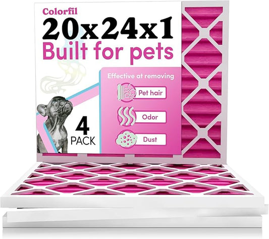 Colorfil 20x24x1 Air Filter (4-Pack) | Made in the USA | Color Changing | Remove Cat and Dog Odor | MERV 8 for Pet Hair Dander and Dust | 19.5"x23.5"x0.75" Exact Size