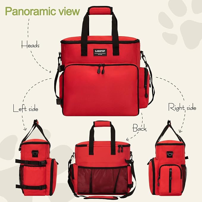 Dog Travel Bag,Weekend Pet Travel bag Set for Dog and Cat,Airline Approved Tote Multi-Function Bags for Traveling,Include 2 Collapsible Bowls,2 Food Storage Containers,1 Feeding Mat,Red