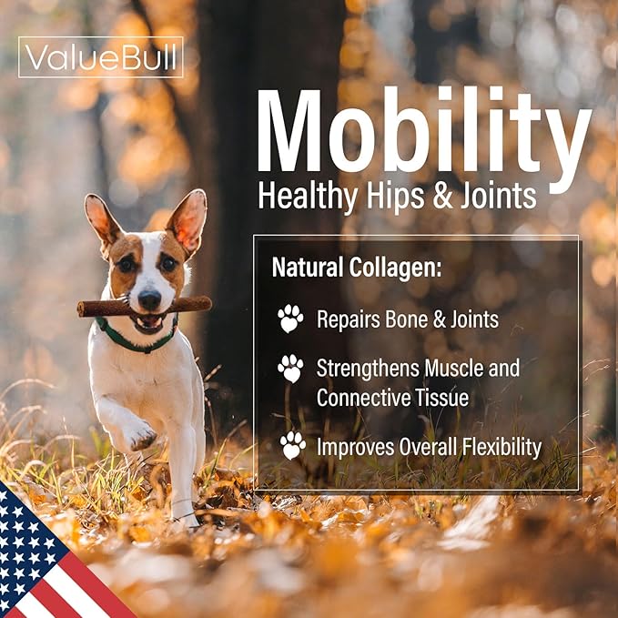 ValueBull USA Collagen Sticks for Dogs, 6 Inch Medium Chews, Natural Long-Lasting Dog Treats, 200 Count Bulk Pack - Promotes Joint, Skin & Coat Health with Glucosamine and Chondroitin