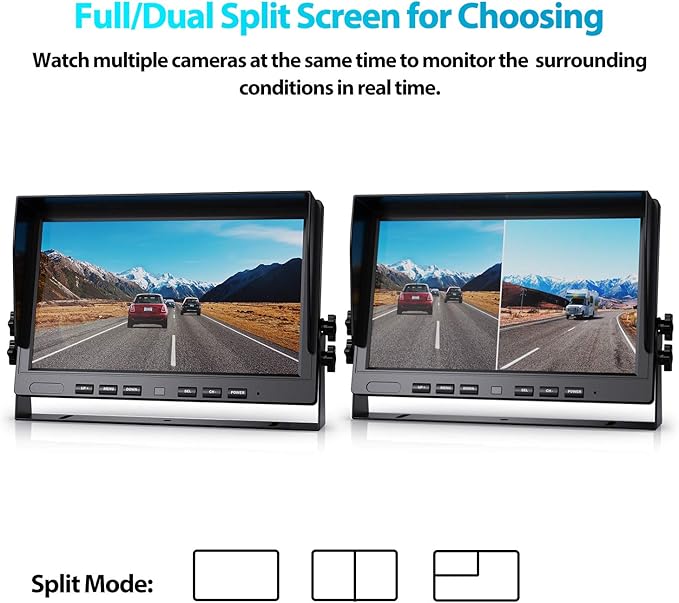 Fookoo Ⅱ HD Wired Backup Camera System Kit,10 inch Dual Split Screen Monitor with Recording IP69 Waterproof Front View Rear View Cameras Parking Lines for Truck/Semi-Trailer/Box Truck/RV(DY102)