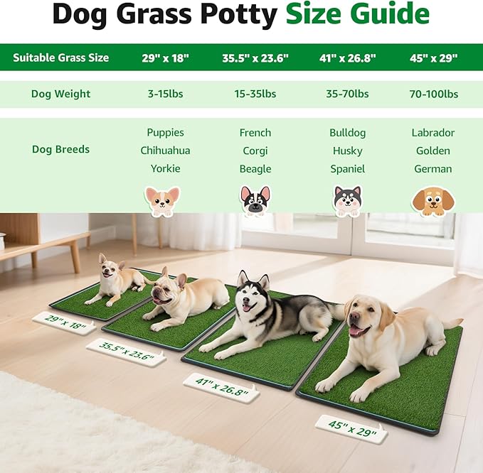 Dog Grass Pad with Tray,35.5” x 23.6” Indoor Dog Potty System 2 Pics Replacement Artificial Grass Mats-5 Pics Disposable Puppy Pads,for Puppy Training Apartment,Balcony and Apartment Use