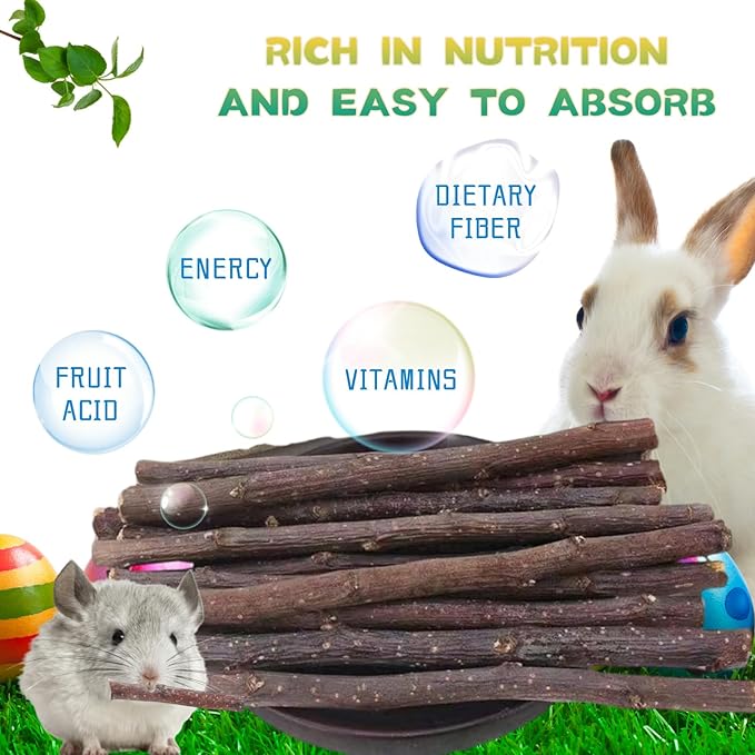 Natural Apple Wood Chew Sticks for Rabbits, Hamsters, Chinchillas, Guinea Pigs - Small Animal Dental Toys for Teeth Grinding & Boredom Relief, Safe Untreated Chew Treats, 350g (12.3oz)