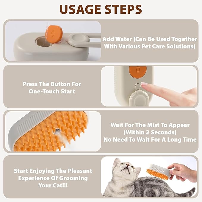 4 in 1 Cat Steam Brush for Shedding, Rechargeable Steam Cat Brush With Rotating Handle, for Massaging and Cleaning Shedding Pet Hair, for Cats Dogs (White)