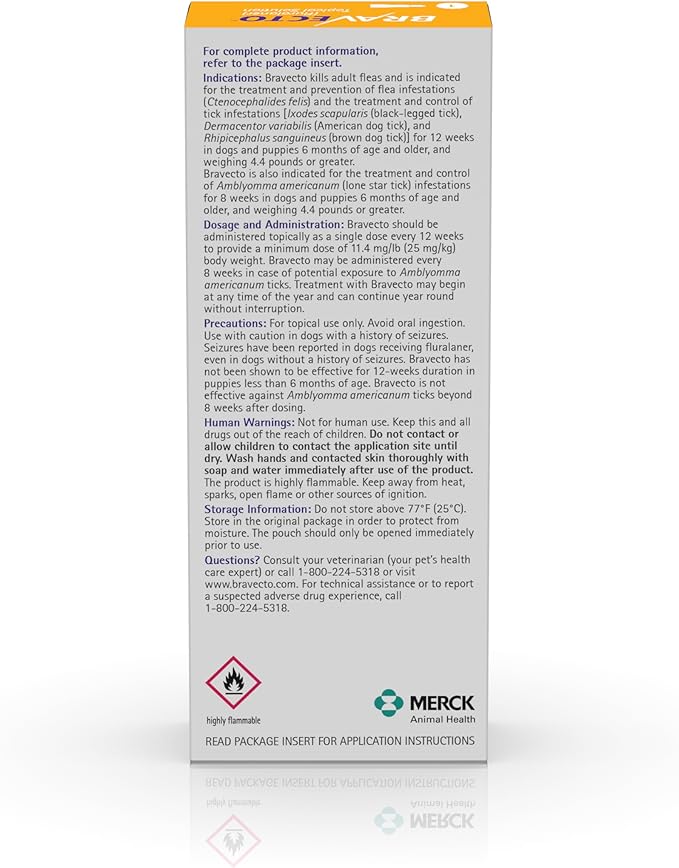 BRAVECTO Topical Solution for Dogs, Flea & Tick, 12 Week Supply, 4.4-9.9 lbs., Yellow Box