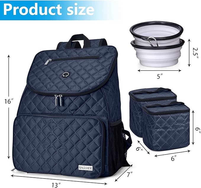 BAGLHER Dog Travel Bag,Airline Approved Pet Supplies Backpack, Dog Travel Backpack with 2 Silicone Collapsible Bowls and 2 Food Baskets.