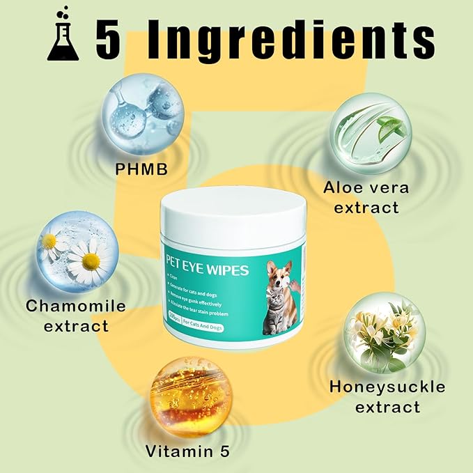 Dog Eye Wipes Gently Remove Tear Stain Eye Debris for Dogs &Cats Pet Grooming Kit Care Wash Cleaner for Eyes Wrinkle Face 100pcs Unscented