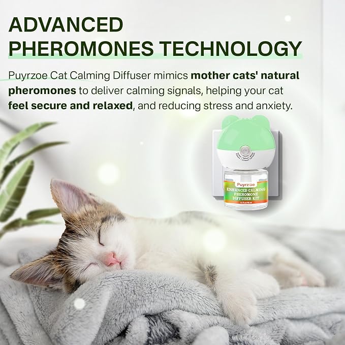Cat 6-in-1 Calming Diffuser + Multivitamin 500 Chews for Cats – Stress Relief, Immune, Skin & Coat, Digestion, Brain & Bone Health for All Cats, 2 Diffusers + 4 Refills