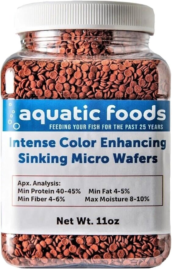 Aquatic Foods Inc. Wafers 3.5mm - 1/8" Intense Color Enhancing Sinking Micro Wafers for All Tropical Fish, Cichlids, Catfish, Plecos, All Bottom Fish, Shrimp, Snails, Crabs, …11oz Small Jar