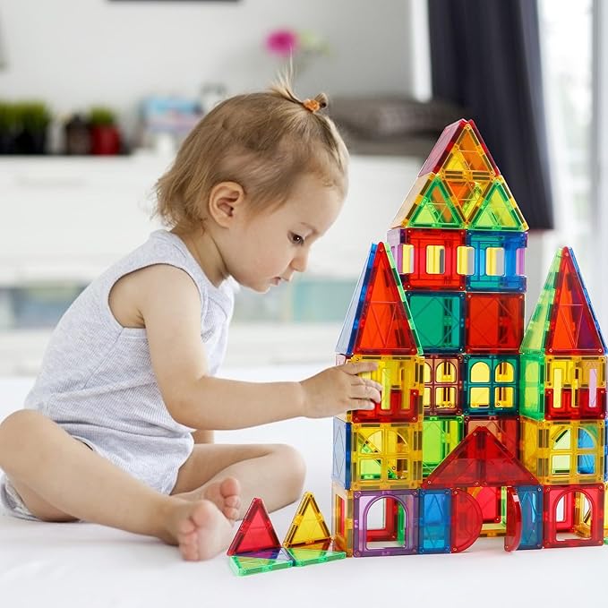 MAGBLOCK Magnetic Tiles for Kids, 66PCS Magnet Tiles Building Blocks Construction Toys Incorporating Magnets for Toddlers, Magnetic Blocks Learning Toys Gift for 3+ Year Old Boys and Girls