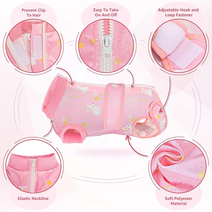 Lukovee Recovery Suit for Dogs, Zipper-On Onesie for Female Male Dog, Abdominal Wounds Cone E-Collar Alternative, Prevent Licking Spay (4XL, A-Pink)