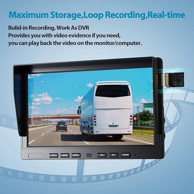 Fookoo Ⅱ HD Wired Backup Camera System Kit,10 inch Dual Split Screen Monitor with Recording IP69 Waterproof Front View Rear View Cameras Parking Lines for Truck/Semi-Trailer/Box Truck/RV(DY102)