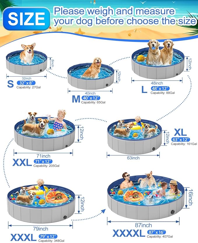 Dog Pool for Small Dogs, Plastic Pool for Dogs, Dog Bathtub Portable, Foldable Pool for Dogs Slip-Resistant (32"x 8")