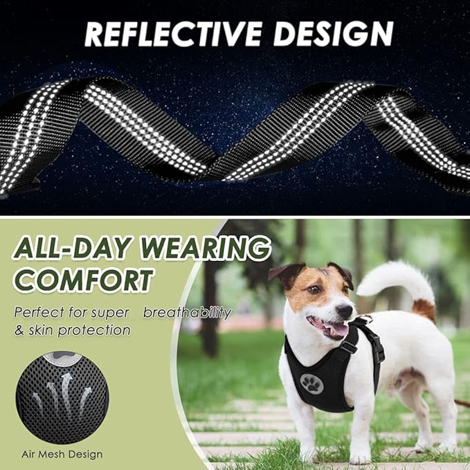 Lukovee Dog Seat Belt - Adjustable Dog Car Harness for Large, Medium & Small Dogs, Soft Padded & Breathable Mesh Dog Seatbelt with Car Vehicle Connector Strap (Black, XXX-Small)