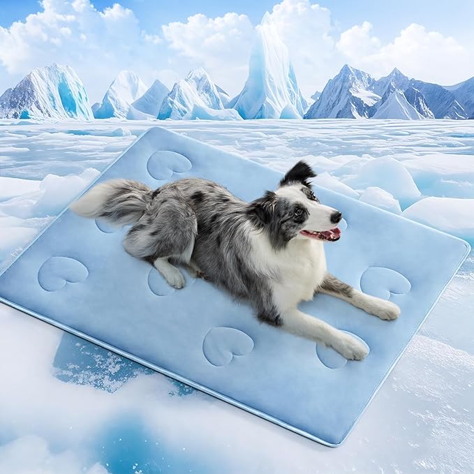 Cooling Blanket for Dogs, Lightweight & Durable Dog Cooling Mat, Q-MAX>0.45 Soft Breathable Pets Comforter for Couch, Bed & Car Essential - Light Blue 30x40 Inches