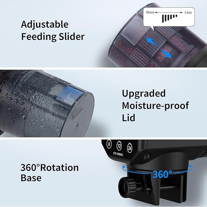 Automatic Fish Feeder for Aquarium: Rechargeable Fish Feeder Dispenser,Moisture-Proof & 200ML Large Capacity Betta Turtle Vacation Feeder,Auto Fish Food Dispenser Timer for Weekends/Business