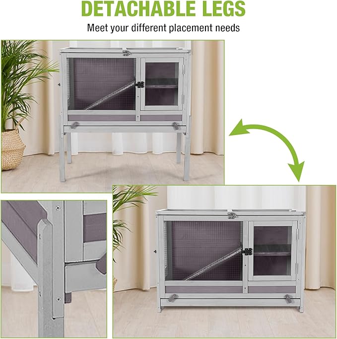 GUTINNEEN Rabbit Hutch Bunny House, 36.6" L Rabbit Cage with Anti Chewing Ramp, Guinea Pig Cage with Cooling Galvanized Sheet, Detachable Legs(Grey)