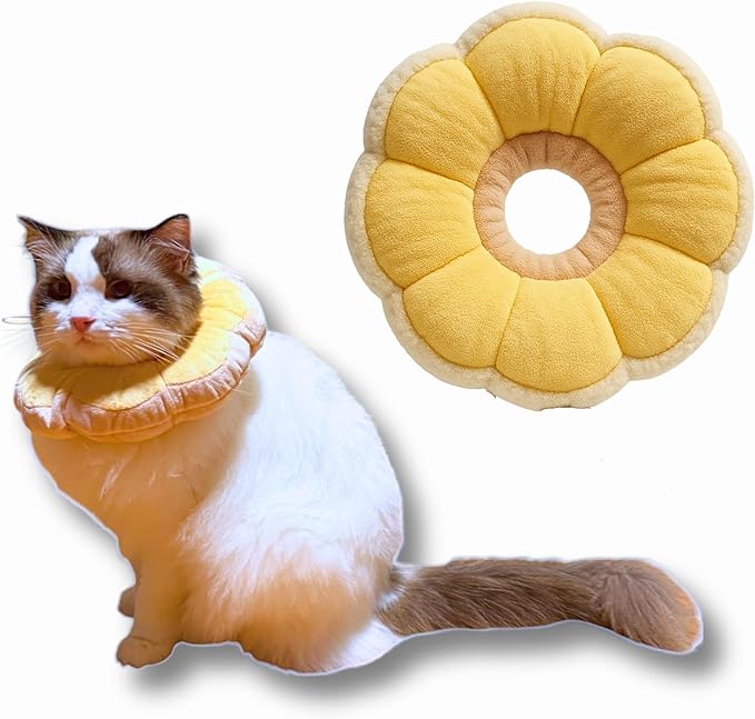 Adjustable Comfy Flower Style Elizabeth Collar for Cats Puppies Soft Recovery Cone Pet Protective Neck Collar (Yellow, Medium)