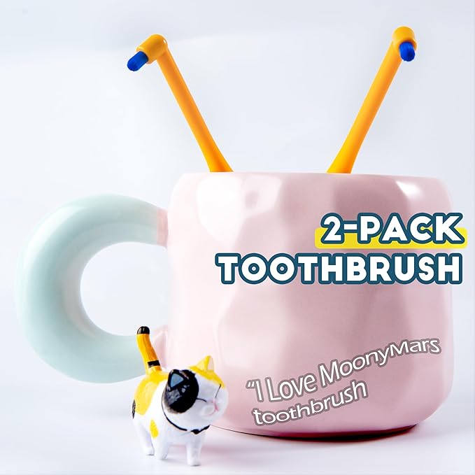 Cat Toothbrush Tuft Head, Small Dog & Puppy Tooth Brushing Kit, Mini Head Teeth Brush for Kitten & Tiny Pet, Doggy Toothbrushes Deep Dental Cleaning, 2 PCS - Orange