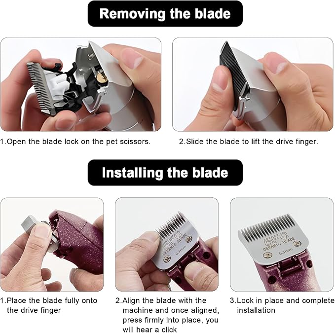 Detachable Pet Dog Clipper Blades, Compatible with Size-5FC(6.3mm), Most Oster A5, KM Series Clippers,Made of Ceramic Blade & Stainless Steel Blade 2Pack