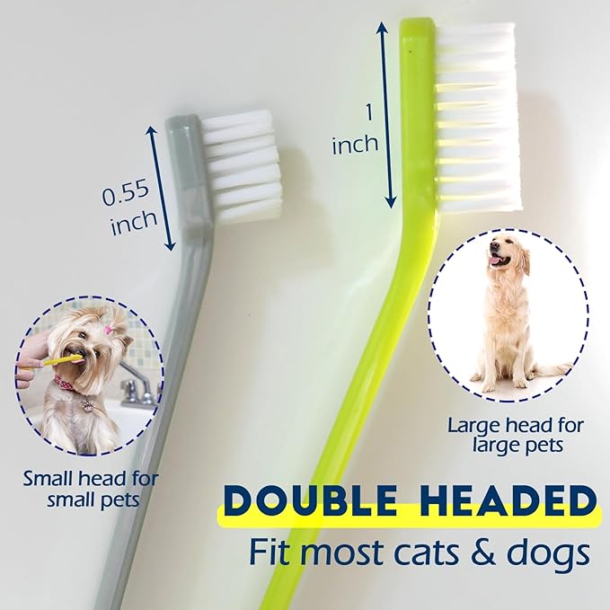 300 Pcs Dog Toothbrush Cat Tooth Brushes Bulk, Double Sided Brushing Kit, Teeth Cleaning Kit Soft Bristles Long Handle, Pet Tooth Brush for Small to Large Dog, Cat, Puppy & Kitten, 10 Colors