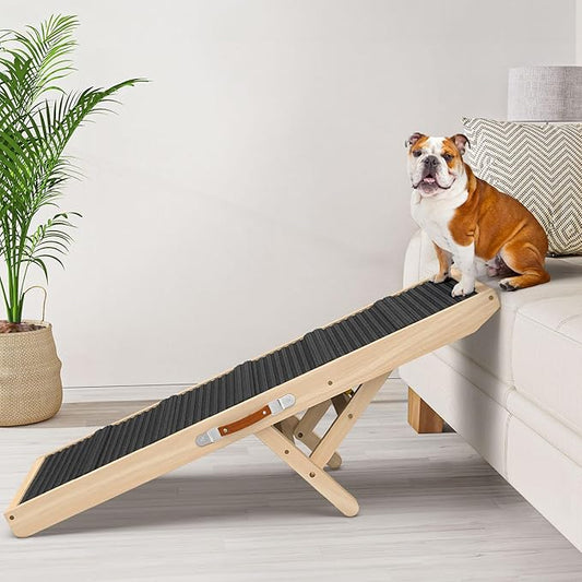 Dog Ramp for Couch, Bed, Wooden Long Pet Stairs for Small & Large Old Dogs & Cats, Hold up to 100lb, Adjustable Height from 11.41" to 20.47", Portable Doggie Steps (39.37" Long)