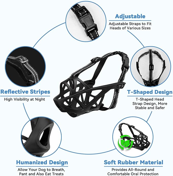 Dog Muzzle for Large Dogs, Breathable Basket Muzzles for Small, Medium and X-Large Aggressive Dog, Allows Panting Drinking, Suitable for Grooming Trimming Training (Black, L)