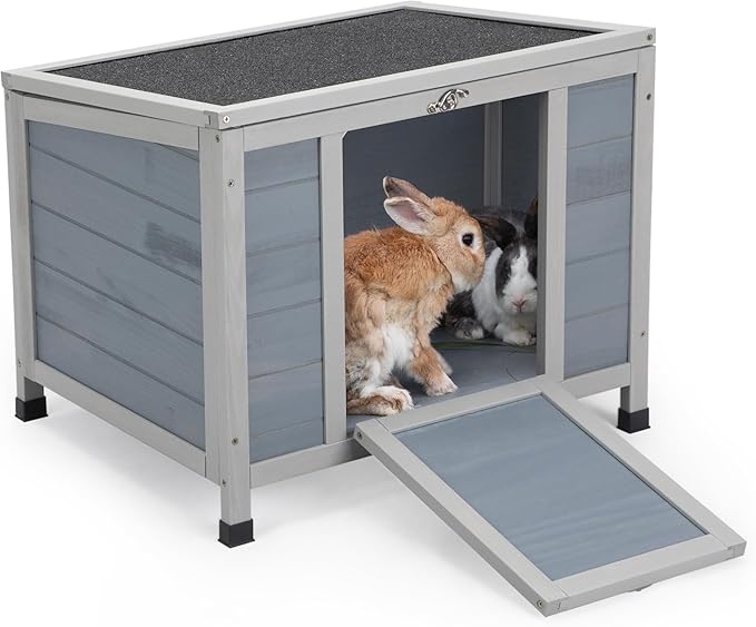 COZIWOW 24inches Wooden Catio Outdoor Cat House Small Animal House，Rabbit Hutch Indoor，Stable Weatherproof Bunny Cage Pet Shelter for Small Cat Dog Rabbit Guinea Pig (Grey)