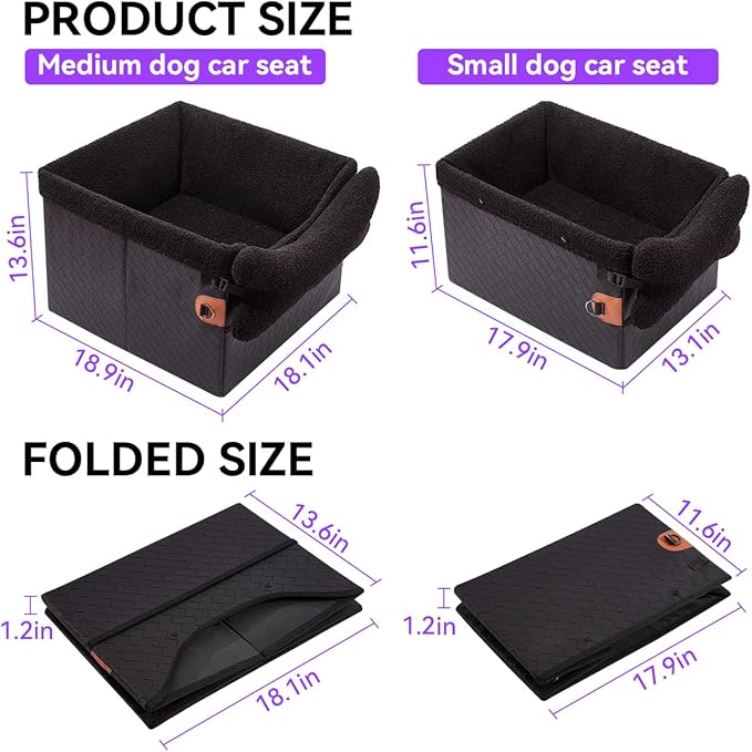 Dog Car Seats for Small Medium Dogs,PU Leather Car Seat Boosters,Foldable Puppy Cat Carseats (Black, Medium Dog)