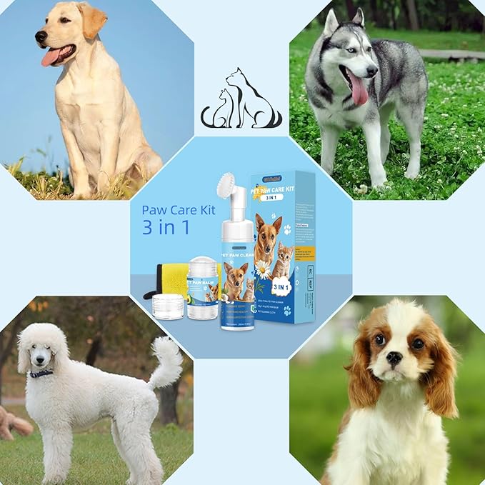 Dog Paw Care Kit,No-Rinse Paw Cleaner for Dogs & Cats,Dog Paw Balm for Heals -Repairs Dry Cracked Paws & Nose with 1 Pet Cleaning Towels,Natural Dog Paw Protector for Pet Foot Washer Care