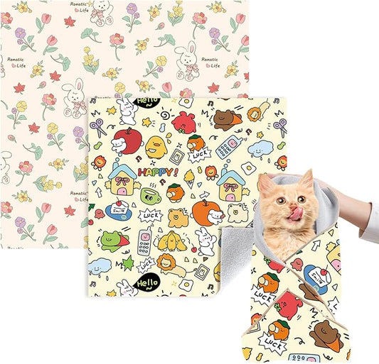 Cat Grooming Wrap, 2pcs [M+L] Cat Restraint Wrap for Nail Clipping, Ear Cleaning, and Teeth Brushing, Self-Adherent, Anti-Bite, Anti-Scratch, Anti Scratch, Pink+Yellow