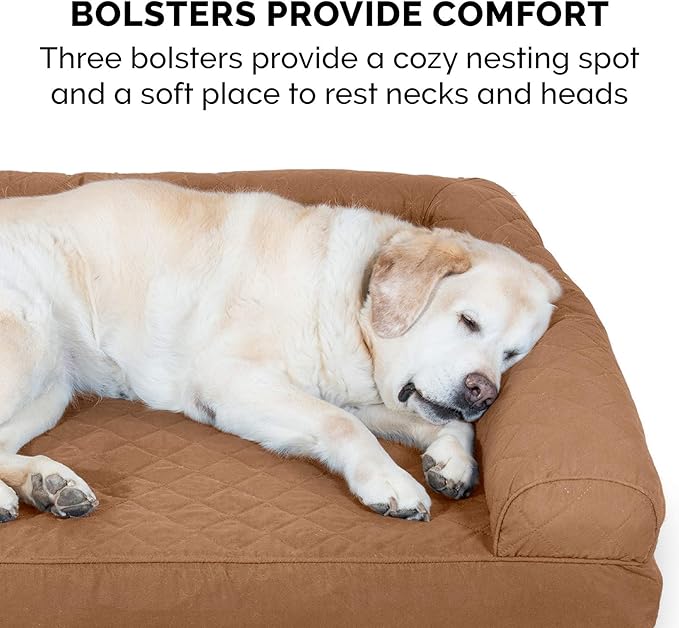 Furhaven Orthopedic Dog Bed for Large Dogs w/ Removable Bolsters & Washable Cover, For Dogs Up to 125 lbs - Quilted Sofa - Toasted Brown, Jumbo Plus/XXL