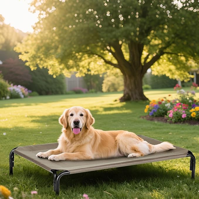 Elevated Dog Bed for Outdoor, XXL Raised Dog Cot Indestructible with Washable Mesh, Cooling Summer Pet Cot Chew Proof for Outside Camping Travel, 51 inch Brown