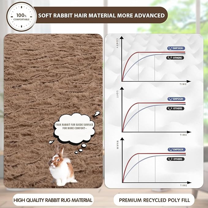 EMPSIGN Dog Bed Mat 23 Inch Reversible Warm & Cool,Washable Dog Crate Bed with Egg Crate Foam Support, Pet Sleeping Mat for Large Medium Small Dogs, Fluffy Kennel Pad(Brown)